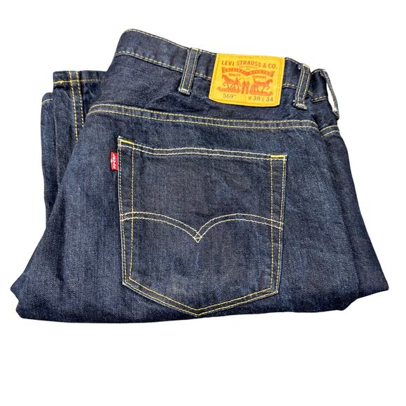 Levi's 569 Jeans Mens 38x34 (40x33 ACTUAL) Loose Straight Blue Denim Indigo Wash - Picture 1 of 10